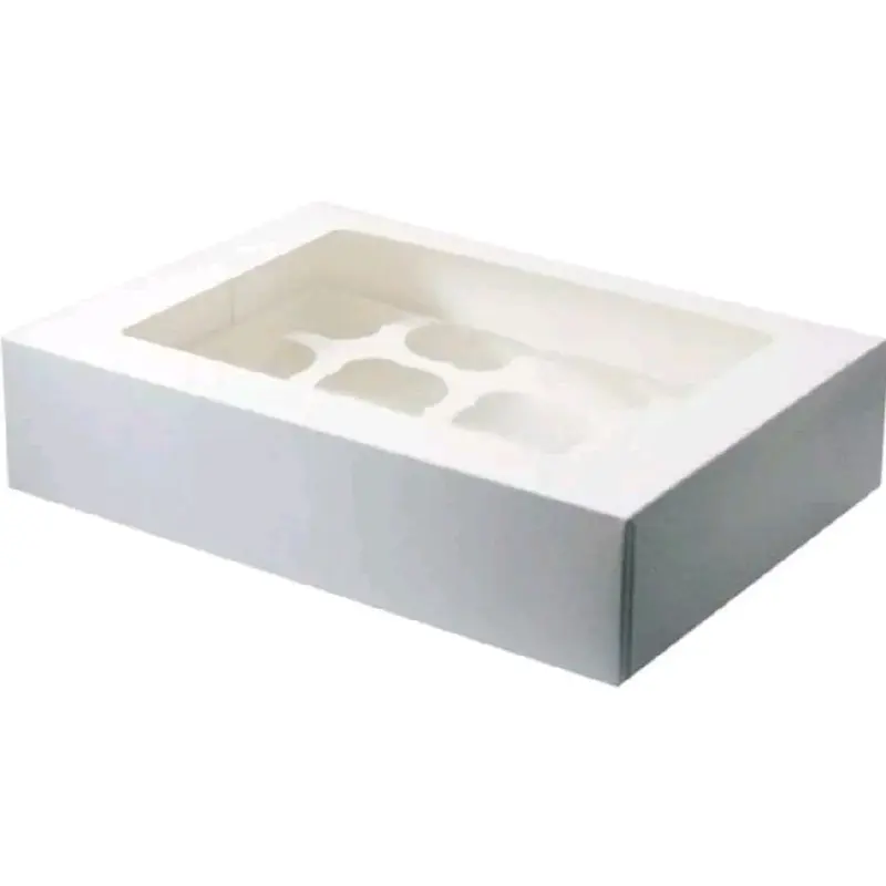 10 x White Cupcake Boxes 12 Hole Windowed Auto Popup High Quality 2