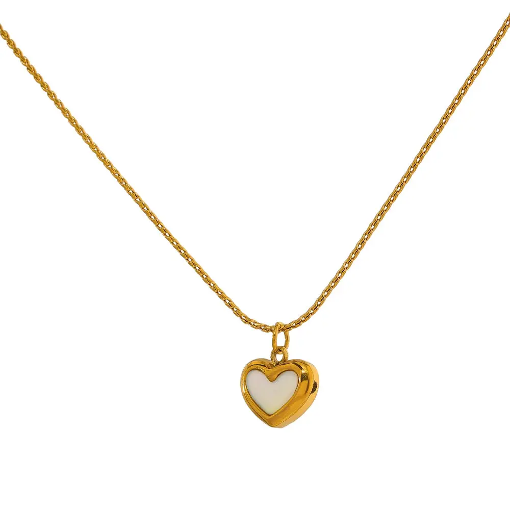 Cute Heart Natural Shell Pendant Necklace 18 K Plated Stainless Steel Collar Necklace Gift Jewelry
