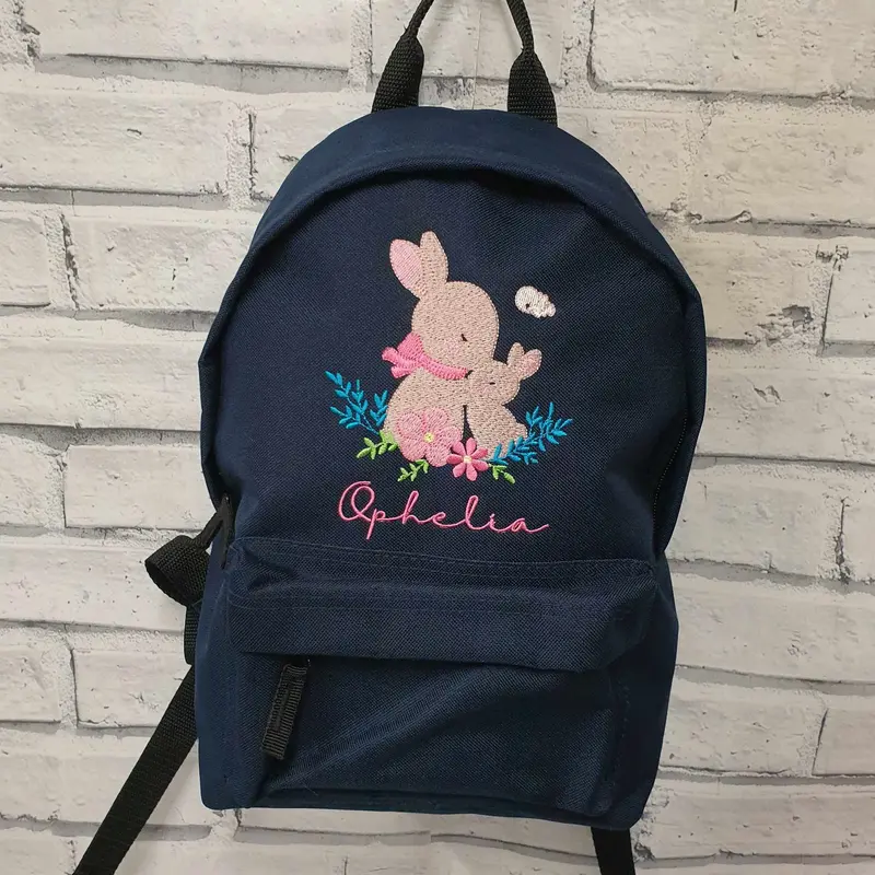 Personalised Mama And Baby Bunny Rucksack, Embroidered Toddler Bunny Backpack, Nursery Bag 1