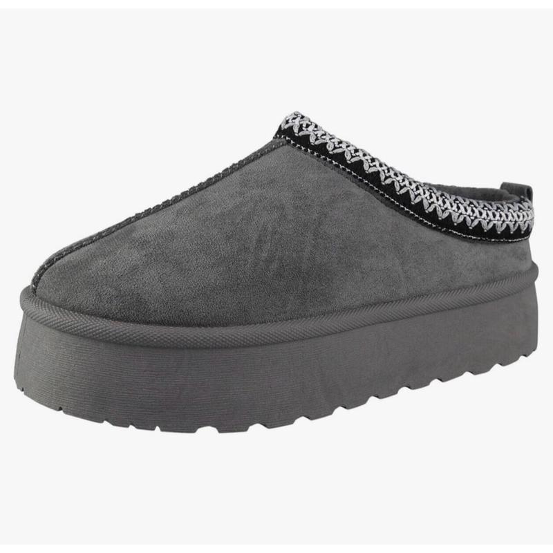 Autumn Winter Warm Suede Braided Outdoor Slippers Fashion Genuine Leather Fluffy Fur Lining Shoes for Autumn Winter Flat Sole and Platform Sole 2 Styles Optional Women's Autumn Winter Warm Suede Braided Outdoor Slippers with Fluffy Fur Lining - Girl gift 1