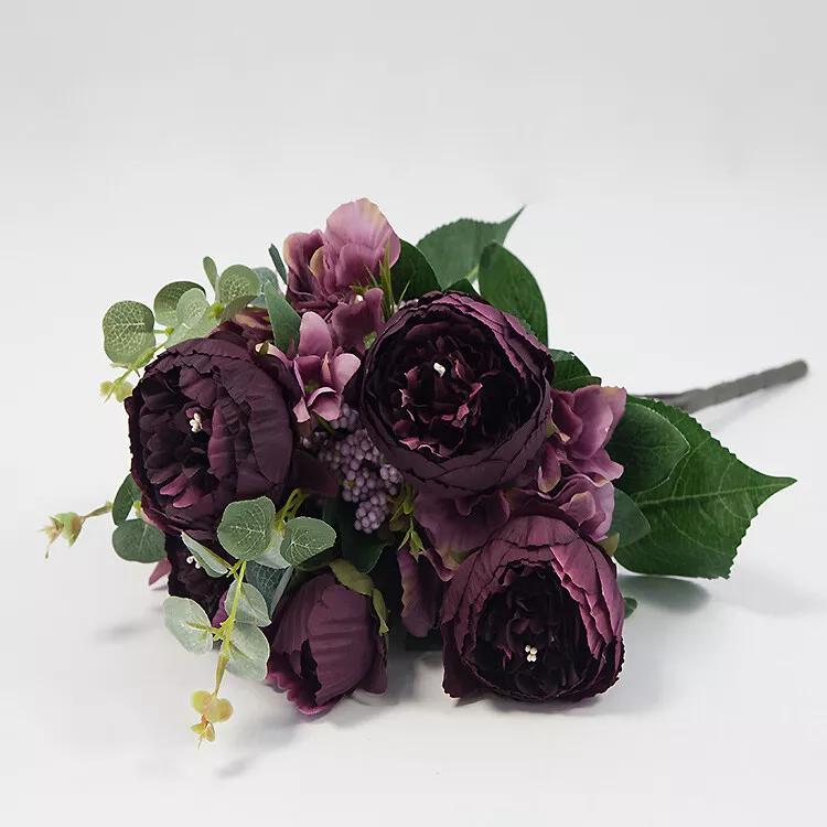 Artificial Silk Peony Flower Bouquet - Decorative Fruit - No. 4 - Ornaments and Plants for Home - Red Chrysanthemum Flowers 5