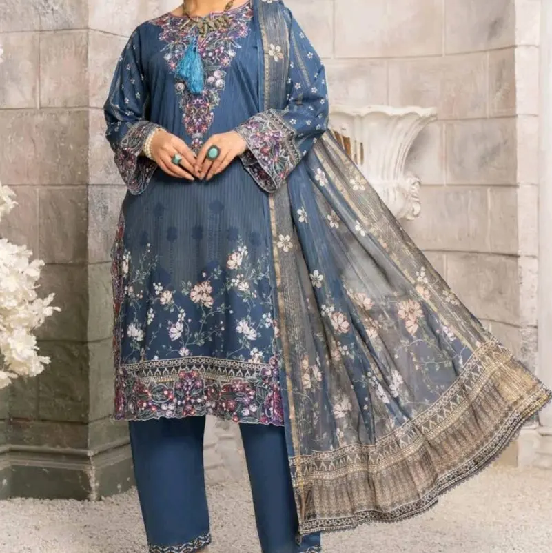 New Airjet Digital Print Lawn Summer 3 Piece Suit by Munira Designer with Diamond Print Chiffon Dupatta Pakistani Desi Womenswear Fashion