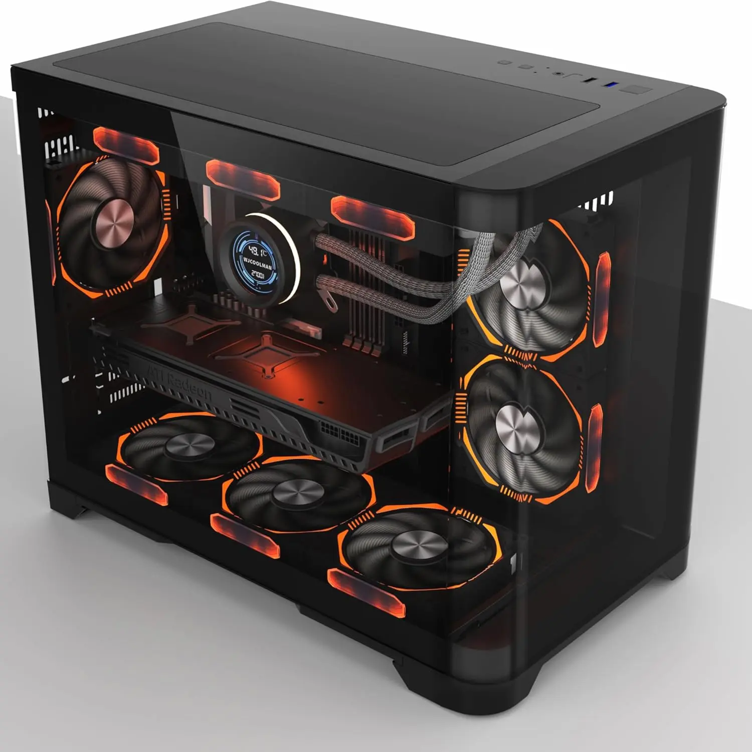 1st Player UV6 Micro ATX PC Gaming Case with Curved Panoramic Tempered Glass (UV6 Black No Fans)
