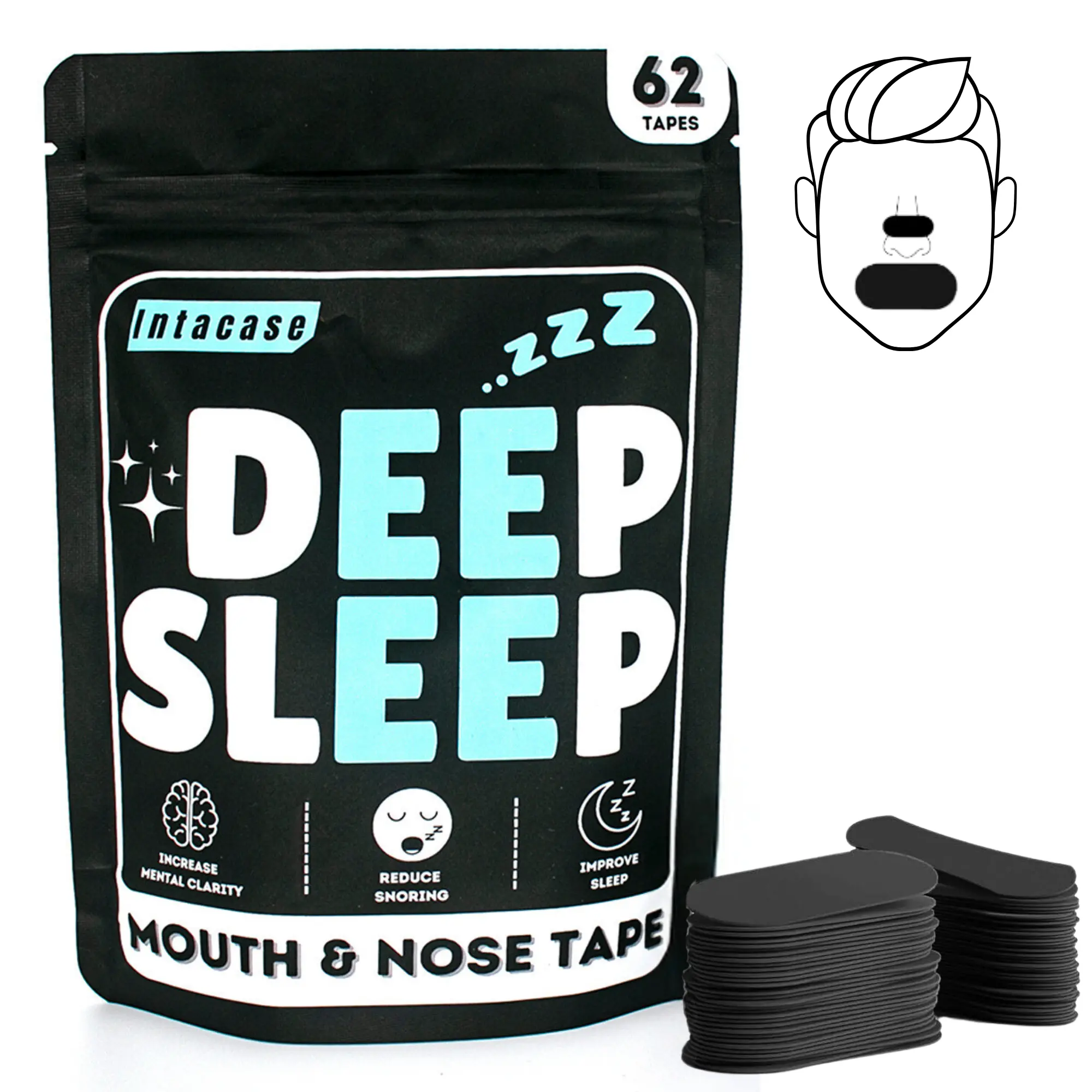 Deep Sleep Mouth Tape and Nose Strips, 2in1 Snoring Aids for Men, Mouth Tape For Sleeping, Nasal Strips, Anti Snoring devices, Improved Nasal Breathing, Breathe Right Nasal Strips, Snore Stopper, Gentle On Skin, Beard Friendly (62 Tapes) Comfort Facial