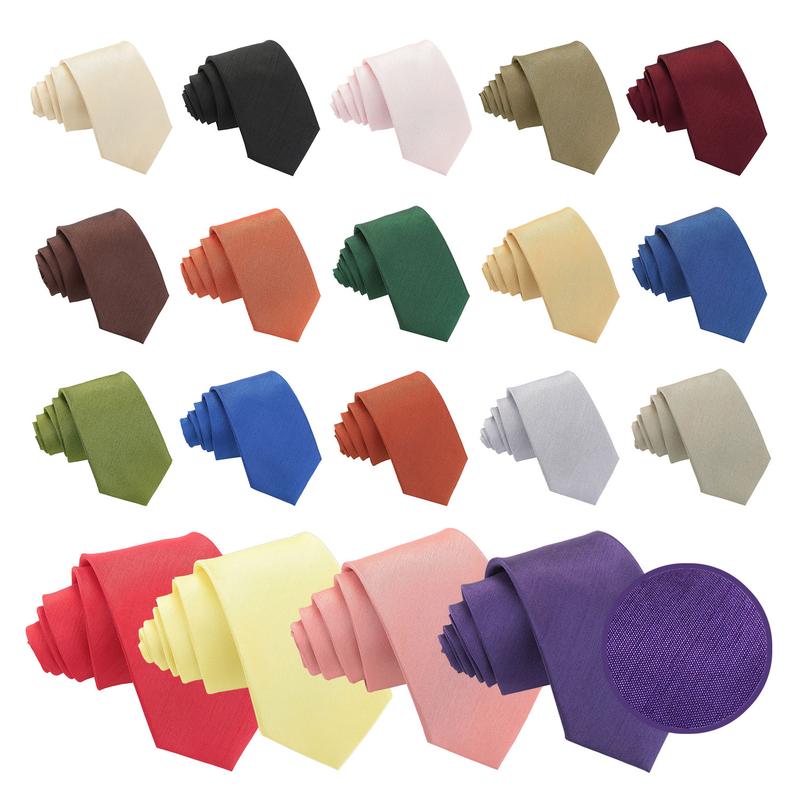 DQT Plain Shantung Men's Slim Tie Perfect for Wedding Formal Attire Special Occasions 0