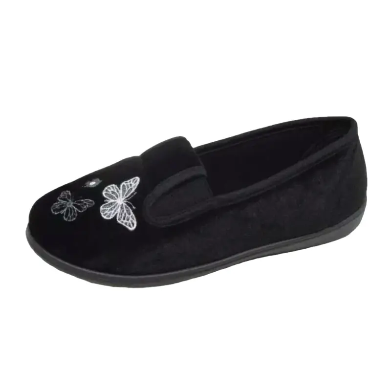 Ladies  Wide Fit Memory Foam  Hard Sole Moccasin Slippers Size Comfort, Cushioned, Lightweight, Memory Foam Women Girl Footwear Walking Shoes Casual Black 3