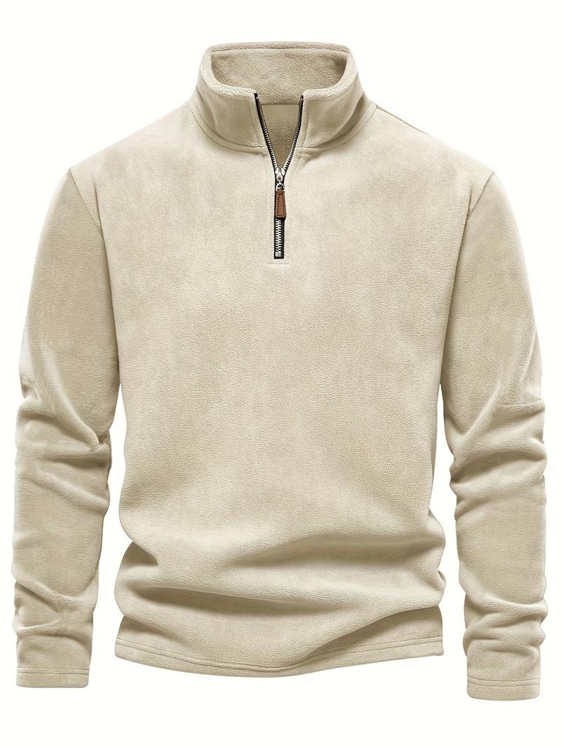 Product Introduction of Autumn & Winter Men's Fleece Henley Shirt, Stand Collar Half Zip Long Sleeve Pullover Top, Male's Classic Fashion, Outdoor Cloth 20