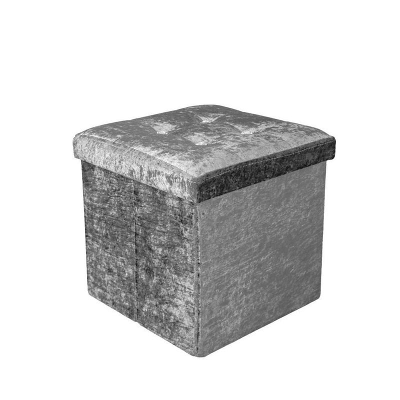 Crushed Velvet Diamante Ottoman Folding Storage Box Seat Foot Stool Bench 2 Size 4