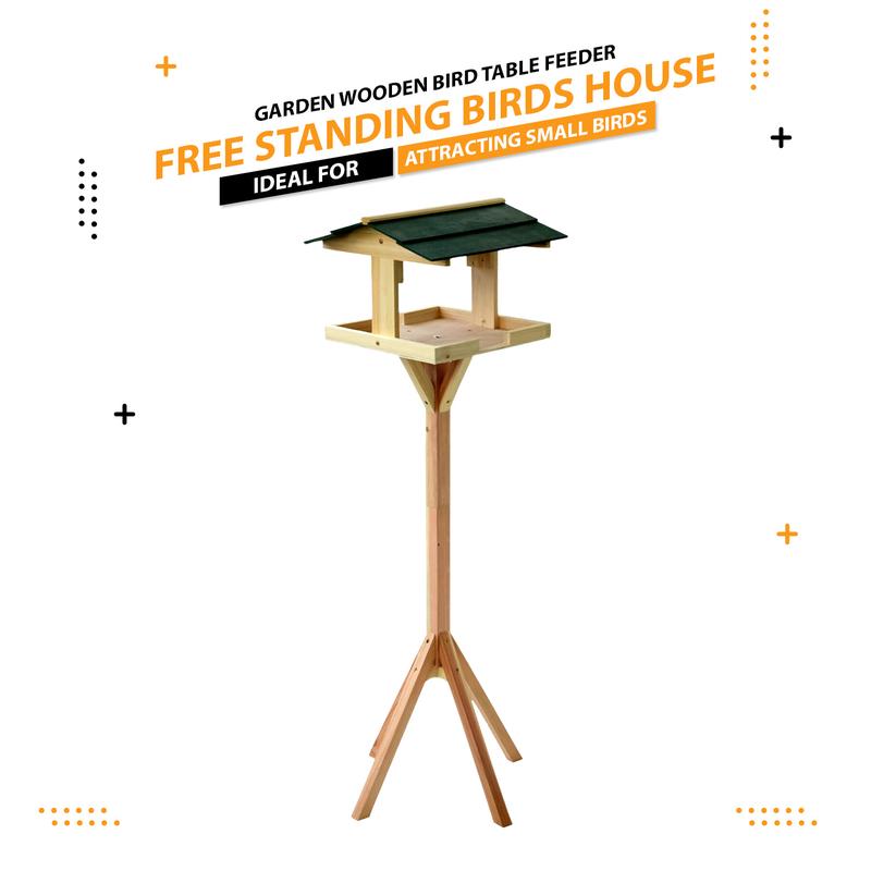 Crystals Traditional Wooden Bird Table Garden Birds Feeder Feeding Station Free Standing 5