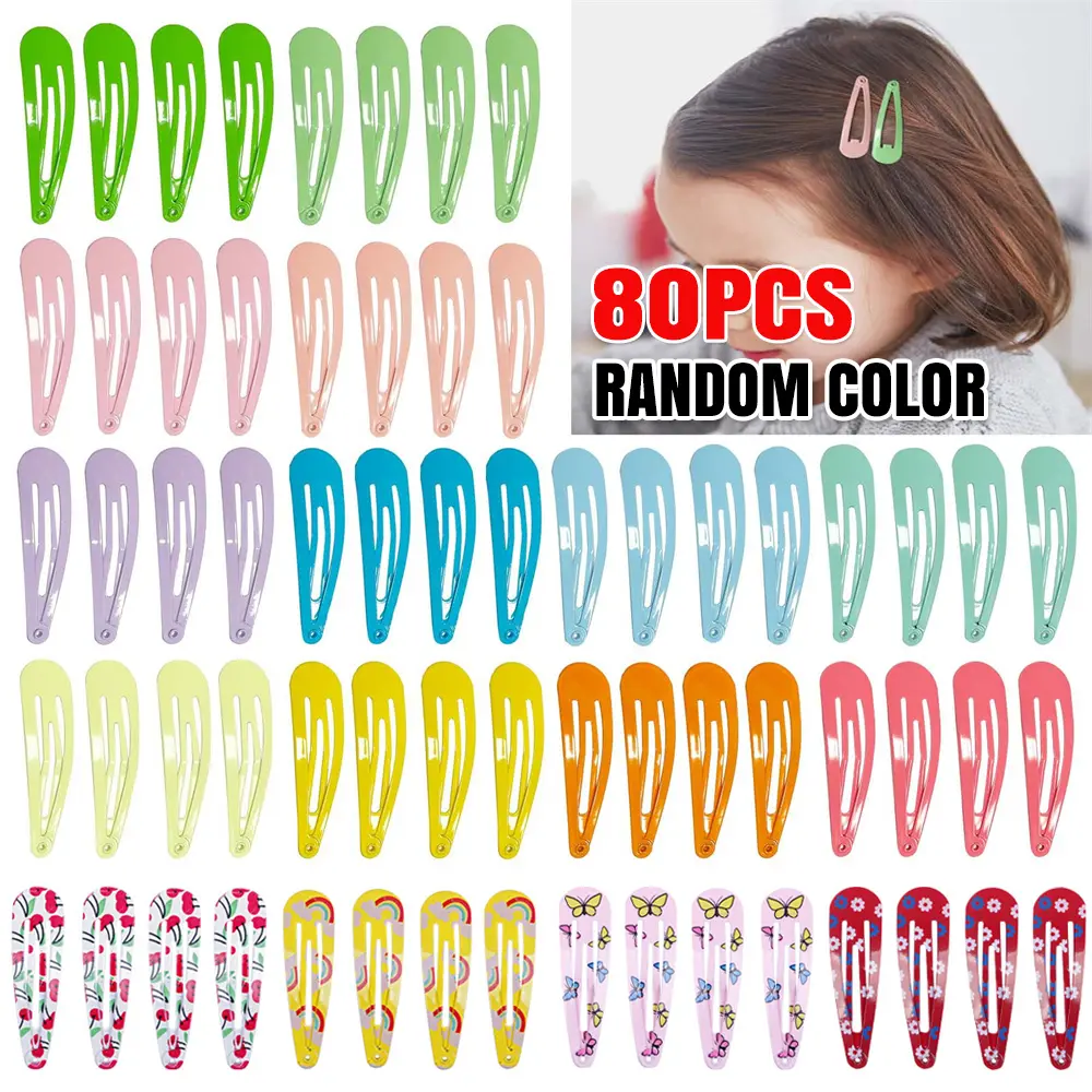 80 PC Girls Snap Hair Clips Kids Barrettes Colourful Claw Baby Hair pin UK PARTY