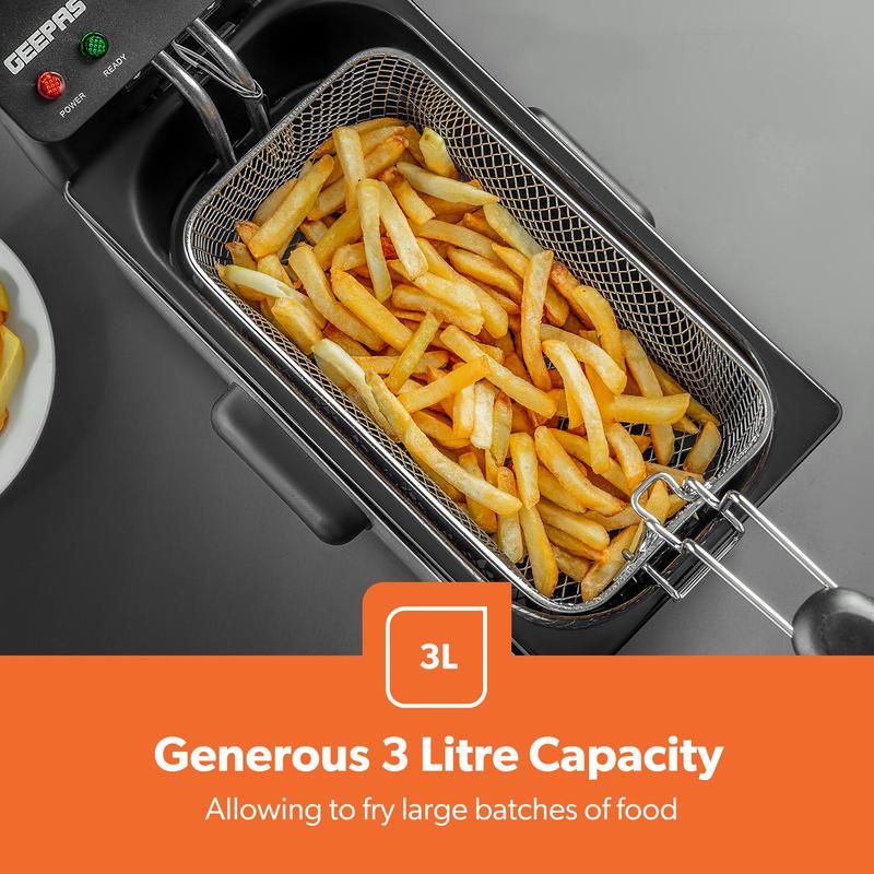 Geepas Deep Fat Chip Fryer 3L Basket Oil Fried Chips Safe Basket Handle Window 2