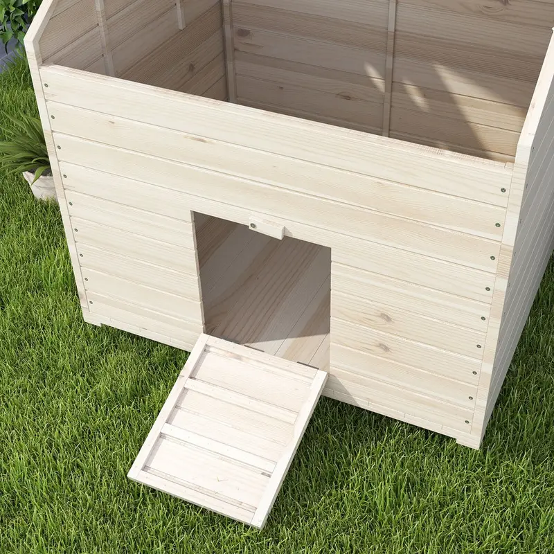 Wooden Duck House for 2-4 Ducks W/ Open Roof, Raised Base, Air Holes - Natural 7
