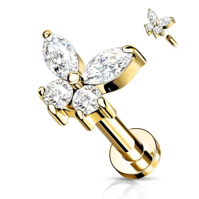 CRYSTAL BUTTERFLY FLAT BACK LABRET STUD 4