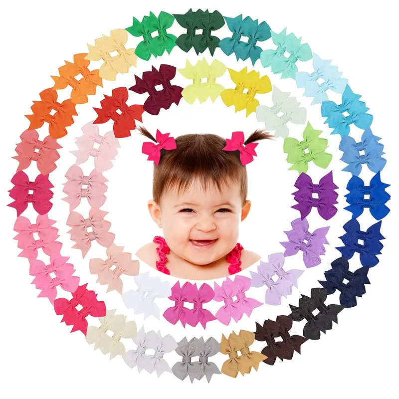 80Pieces Baby Girls Clips 2" Mini Hair Bow Grosgrain Ribbon Hair Bows with Fully Ribbon Lined Alligator Clips for Baby Girls Infant Toddlers Kids 40 Colors in Pairs 0