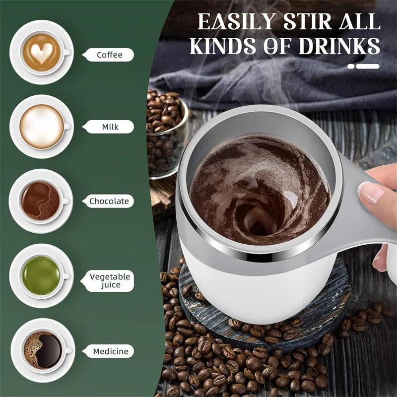 Product Introduction of Electric Self-Stirring Coffee Mug with Lid - 380ml USB Rechargeable Magnetic Rotating Mug, Stainless Steel & ABS, Multipurpose for Coffee, Milk, Cocoa, and Beverages 3
