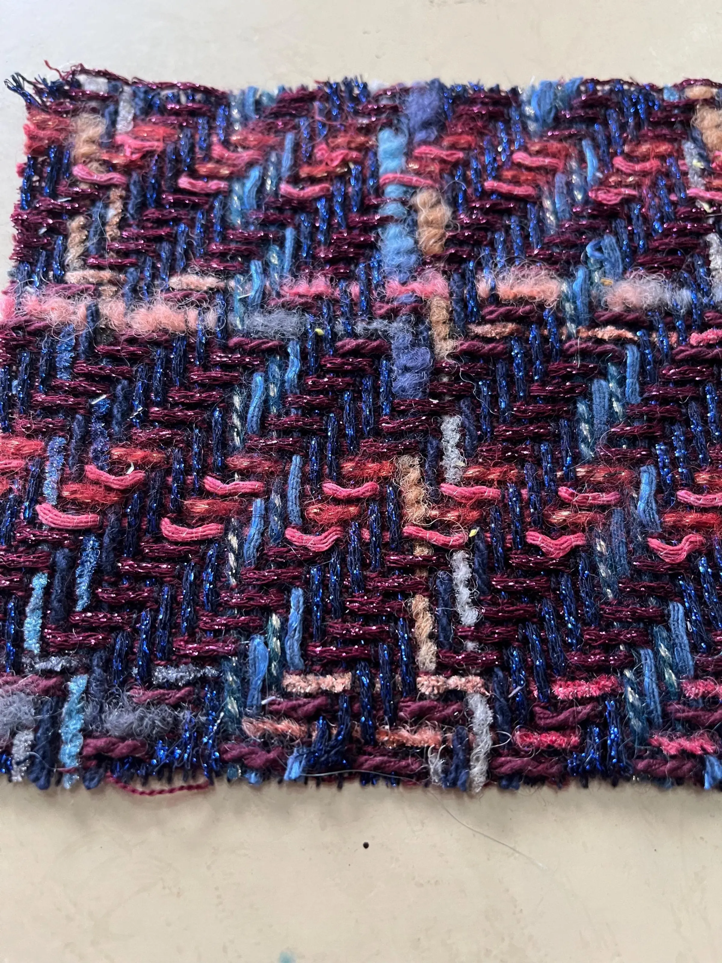 NEW High Class Wool Alpaca Metallic Blue Maroon Pastel Multi Check Couture Tweed Boucle Fabric (Read Description)