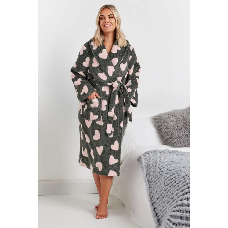 YOURS Curve Grey Love Heart Shawl Collar Dressing Gown 0