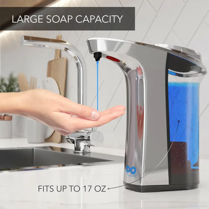 Touchless Automatic Soap Dispenser White & Silver - Wash Hands 1400x on a Single Fill, Large Tank (17oz) - Electric Liquid Soap Dispenser for Bathroom, Kitchen Countertop - Fun for Kids, Adults 5