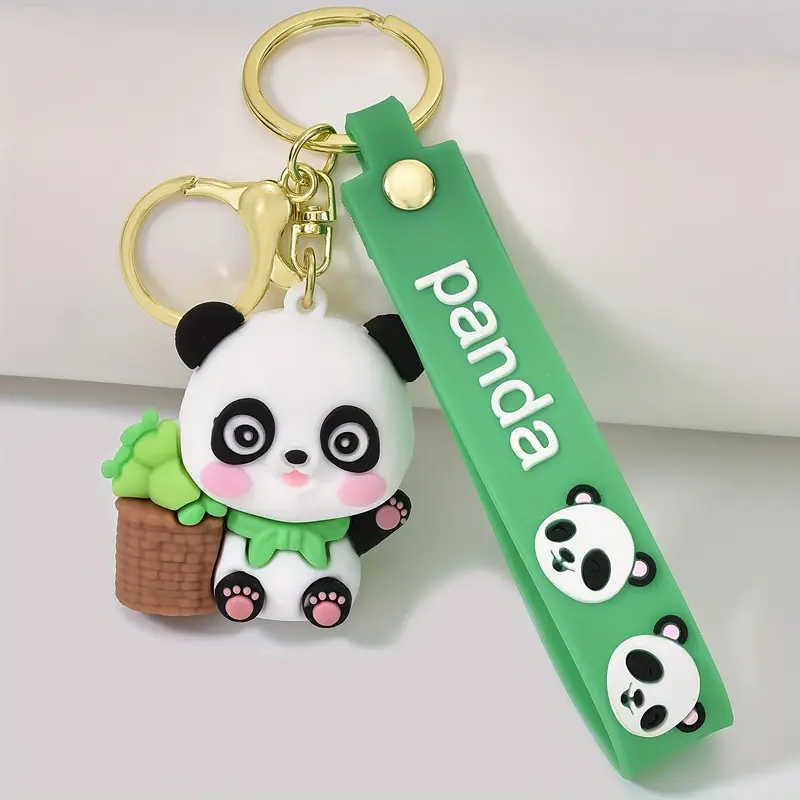 1pc Cartoon Panda Silicone Keychain, Cute Animal Theme Charm for Keys, Backpack, Car - Novelty Women's Accessory, Christmas Gift, Round Ring Clasp 1