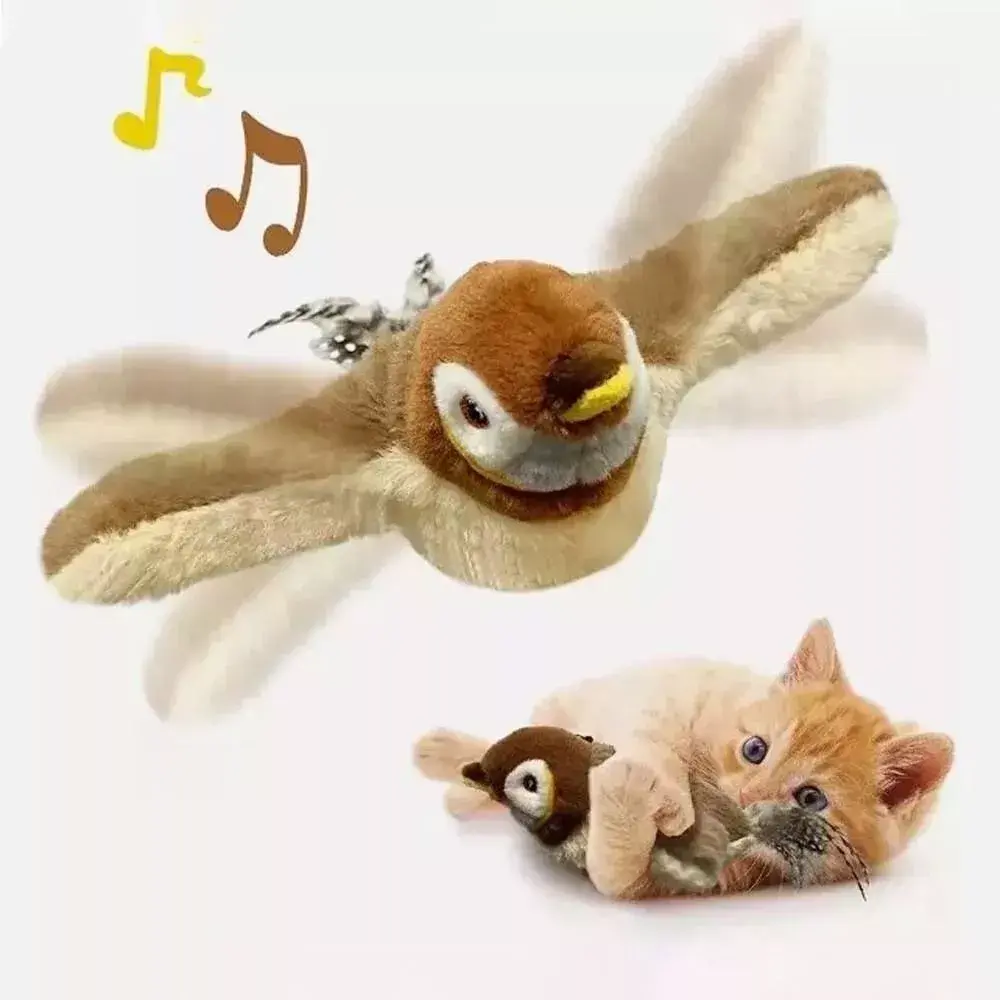 Hangable Flapping Bird Sparrow Cat Toy Electronic Pet Simulation Sparrow Toy