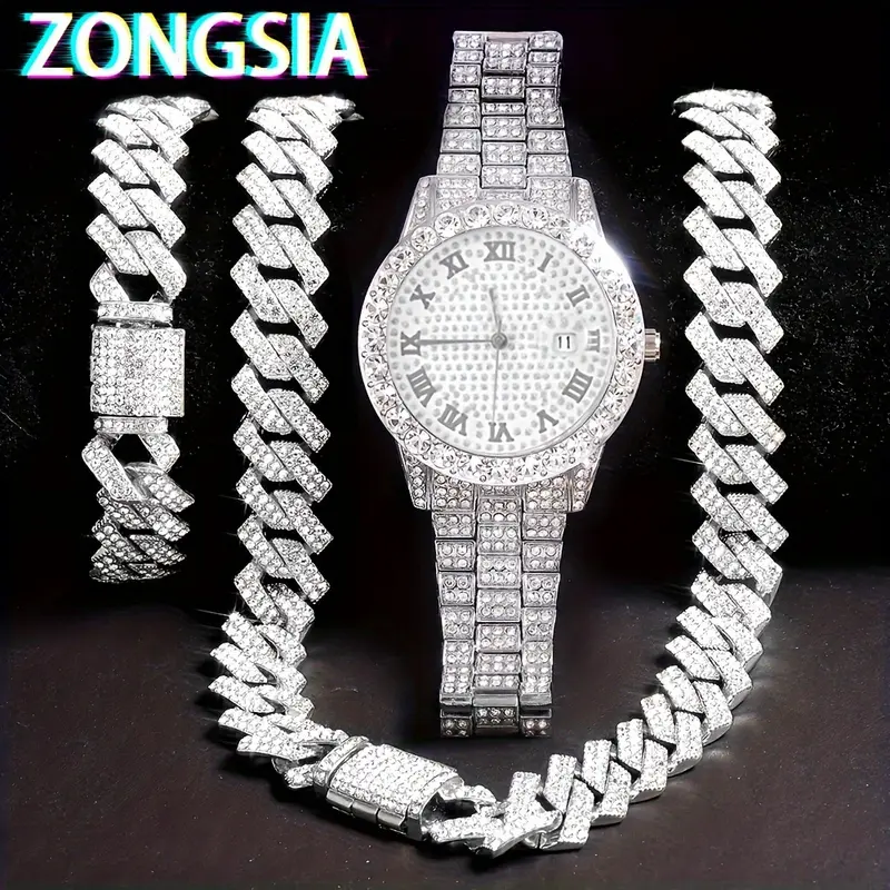 Hip Hop Watches, Luxury Sets, Bracelets, Necklaces, Fashion Classics, Matching Men's Wear 1