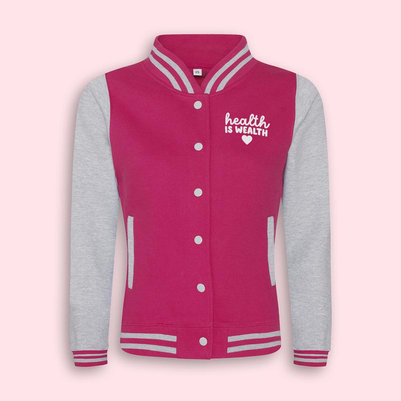 Health Is Wealth varsity jacket 0