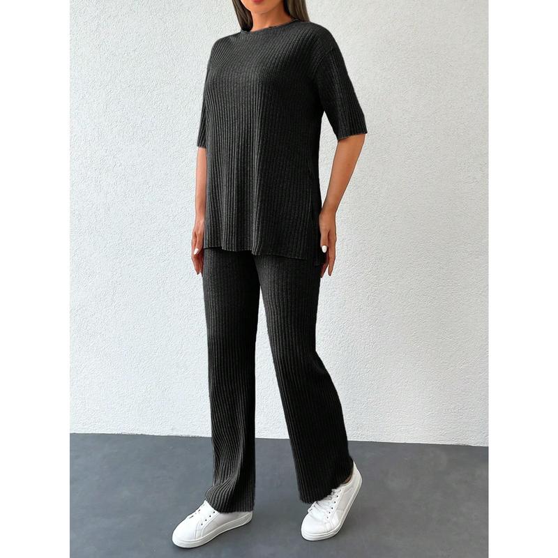 Women's BottomsSolid Drop Shoulder Tee & Trousers[S12] womens  trousers baggy  pants  women going  out  jeans summer  denim wide  leg  stretch jersey paper  waist jaded london  melona  skirt hot ruffle  shorts 3
