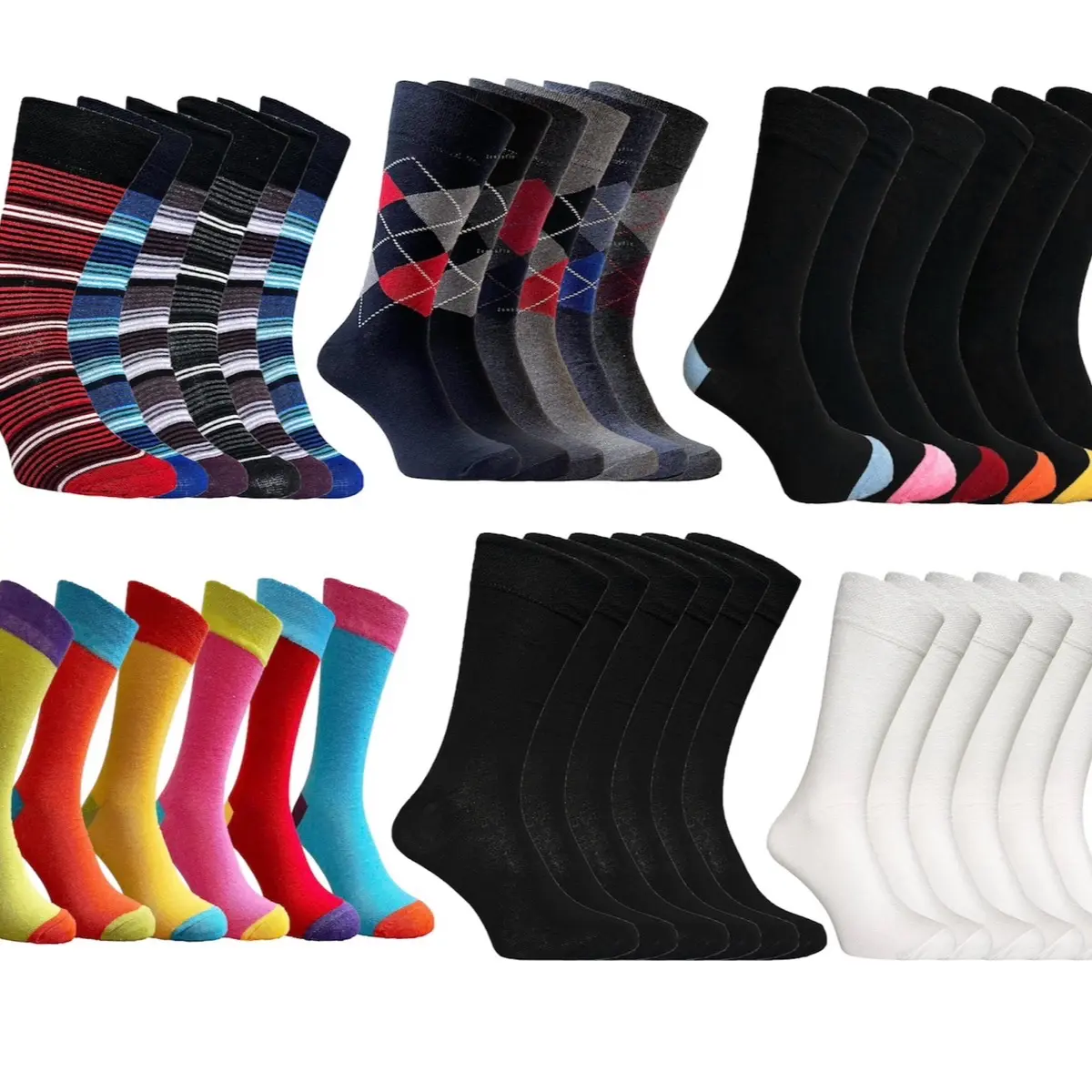6 Pairs Mens Non Elastic Diabetic Socks Loose Soft Grip Top Adults UK 6-11 Cotton Plain Striped