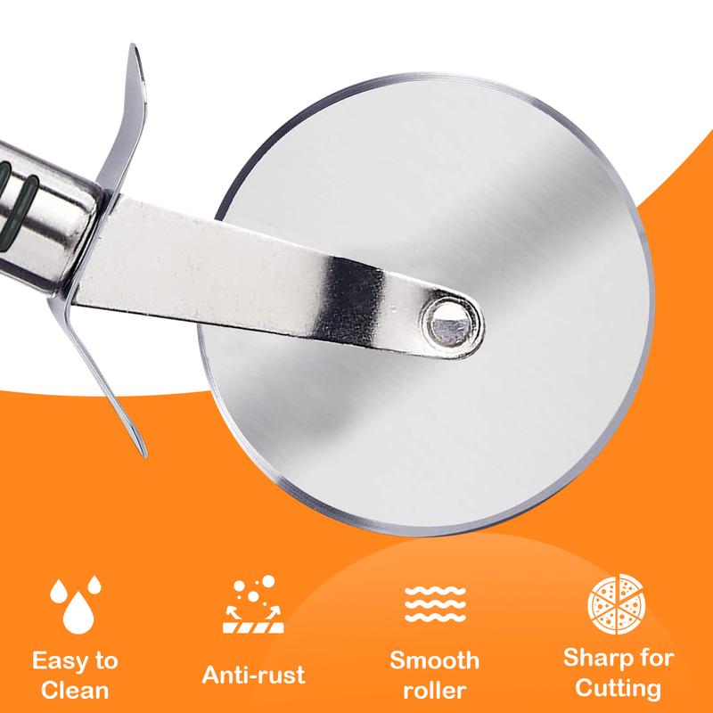 AEX Stainless Steel Pizza Cutter - Heavy Duty Kitchen Utensil Pasta Slicer Blade Thick Cheese Knives 4