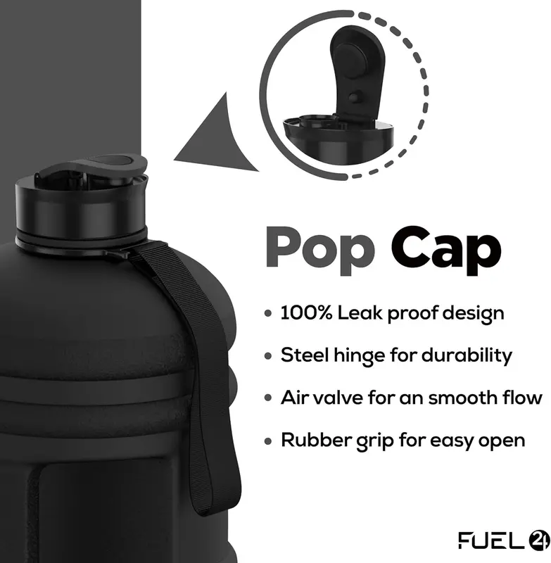 Fuel24 Jug - 2.2 Litre Water Bottle - Extra Strong Flex Material - Drop Proof, Pop or Straw Cap Options - 2.2L Large Gym Sports Bottle, BPA FREE 1