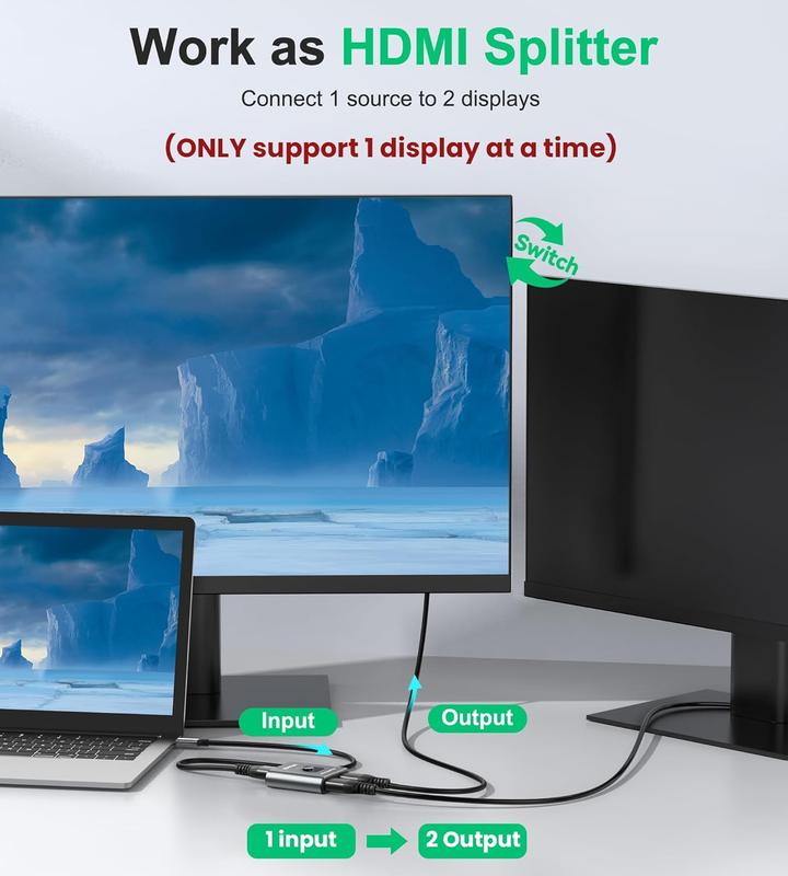 Splitter, 4K HDMI Switch 2 in 1 Out or 1 in 2 Out, Aluminum HDMI Switcher for TV/PC/Laptop/DVD/PS4/PS3/Xbox 360/Xbox One/TV Stick/Gaming box/Blu-Ray-Player/Projector (HDMI CABLE NOT INCLUDE) 2