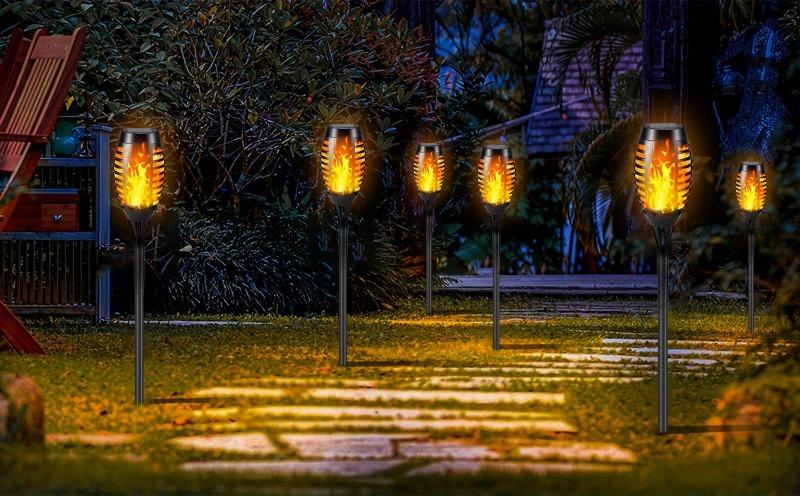 Product Introduction of 4/8/12pcs Solar Powered Flickering Flame Garden Lights, Plastic, Solar Charging, 600mAh Nickel Battery, with Auto On/Off, for Lawn, Yard, Sidewalk, Driveway Landscape Lighting 4