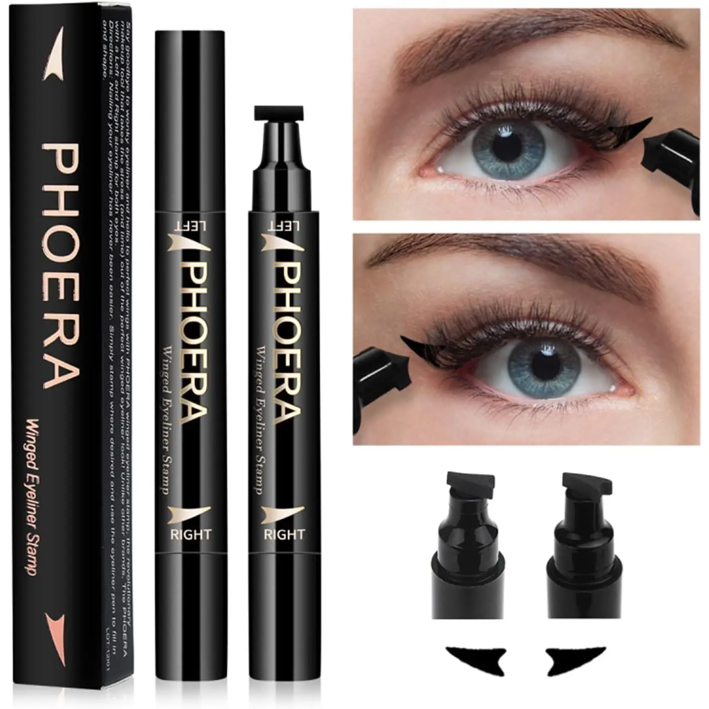 Eyeliner Stamp Wingliner - Black Eyeliner - Liquid Eyeliner for Women Black Eyeliner Pen Winged Eyeliner Pencil Easy to Use Long Lasting Smudge-Proof No Dipping (Winged Eyeliner Stamp)