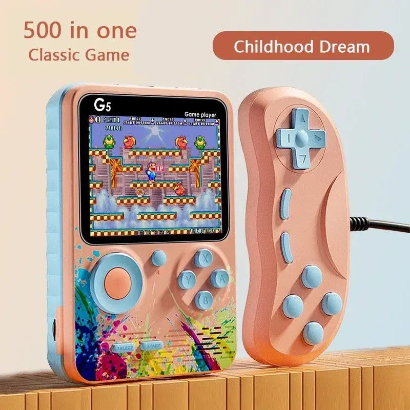 G5 5000 in 1 Retro Game Box - Handheld Console with 500 Classic Games, TV Connectivity, and Eye-Protection LCD Screen Star Device Golden Keyboard Pad Phone