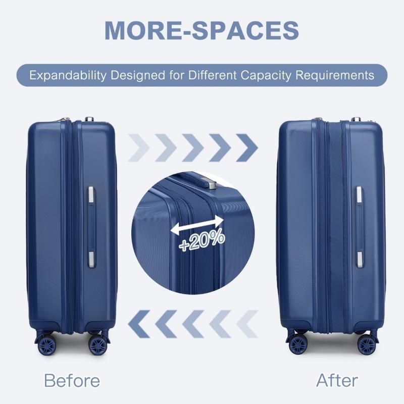 [MissLulu Bags] Box Design Expandable 20''/24''/28'' Sleek Striped ABS+PC Suitcase With TSA Lock And Four Spinner Wheels - Navy Blue 2