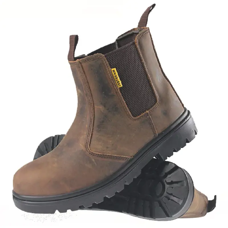 MENS LIGHTWEIGHT LEATHER DEALER SLIP ON STEEL SAFETY CHELSEA WORK BOOTS SHOES Slip on workboots 1