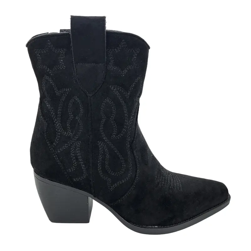 SAINT VINNA Women Faux Suede Zip Up  Embroidered Low Heel Mid Calf Cowboy Boots Girls Comfortable Footwear Classic Stylish 1