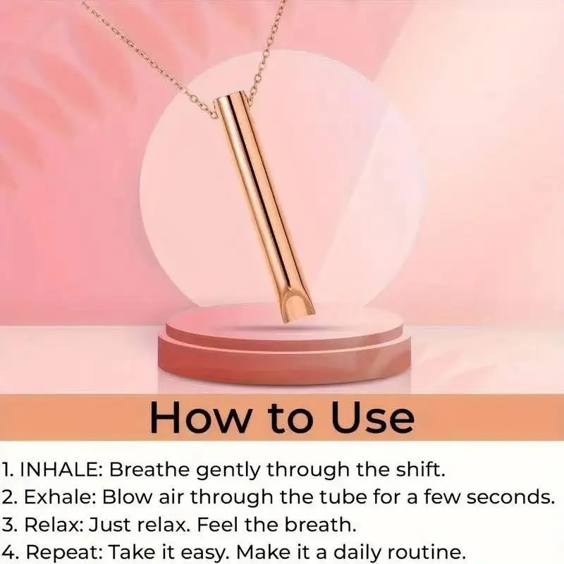 Mindfulness Breathing Pendant Necklace, Golden, Anxiety Relief Tool, Stress Management Jewellery 2