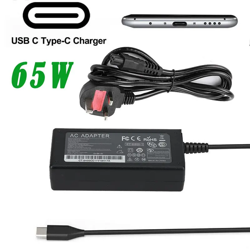 For Lenovo Acer HP Apple Sony ASUS 65W TYPE-C USB-C Laptop Power Adapter Charger 3