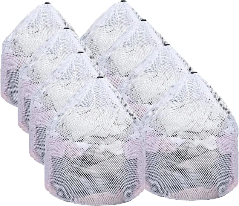 8 Pack Sturdy Coarse Mesh Laundry Bags, 60 x 80 cm Drawstring Laundry Bag, Extra Large Laundry Net Bag Heavy Duty, Machine Washable Storage Bag for College, Dorm and Apartment Dwellers, White 0