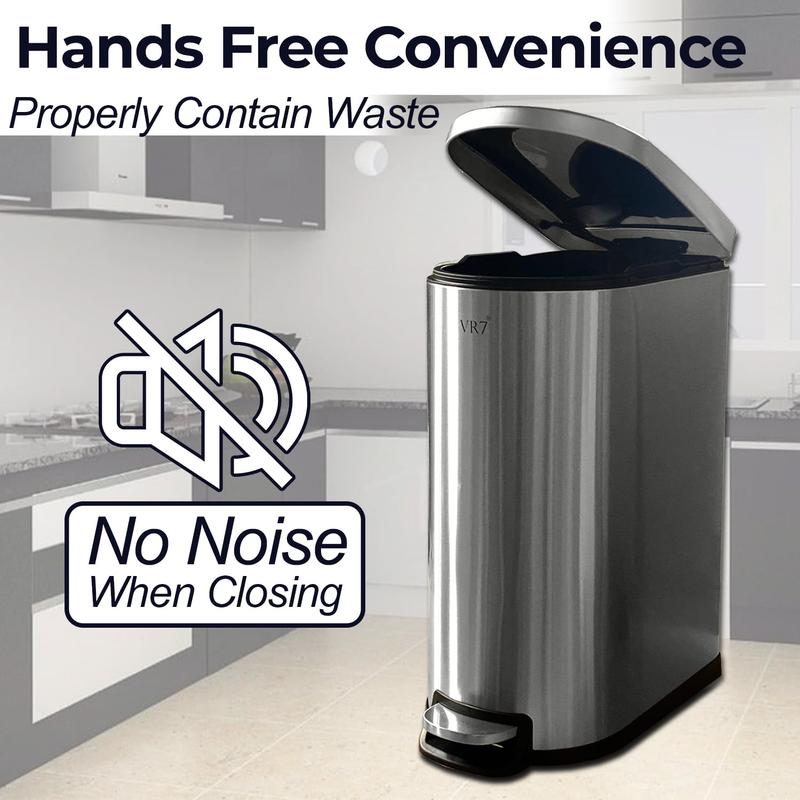 VR7 Stainless Steel Kitchen Recycling and Waste Bin with Lid & Steel Pedal 40L Bathroom Dustbin Removable Inner Basket Rubbish Bin Kitchen - Office - Bedroom - Livingroom Garbage bins for kitchen 7