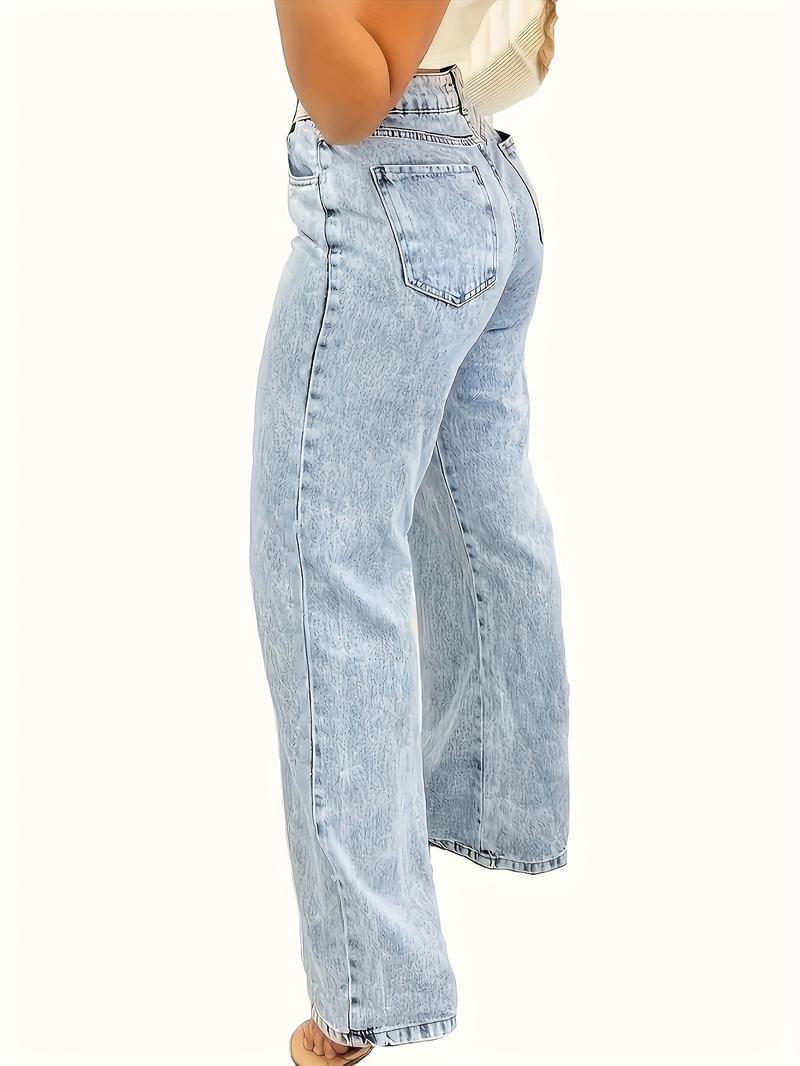 Product Introduction of Ultra-Comfortable High-Waisted Stretchy Jeans for Women - Four-Season Cotton Polyester Blend Straight Leg Pants with Snowflake Pattern, Machine Washable, Breathable, and Soft Fabric for Everyday Wear 4
