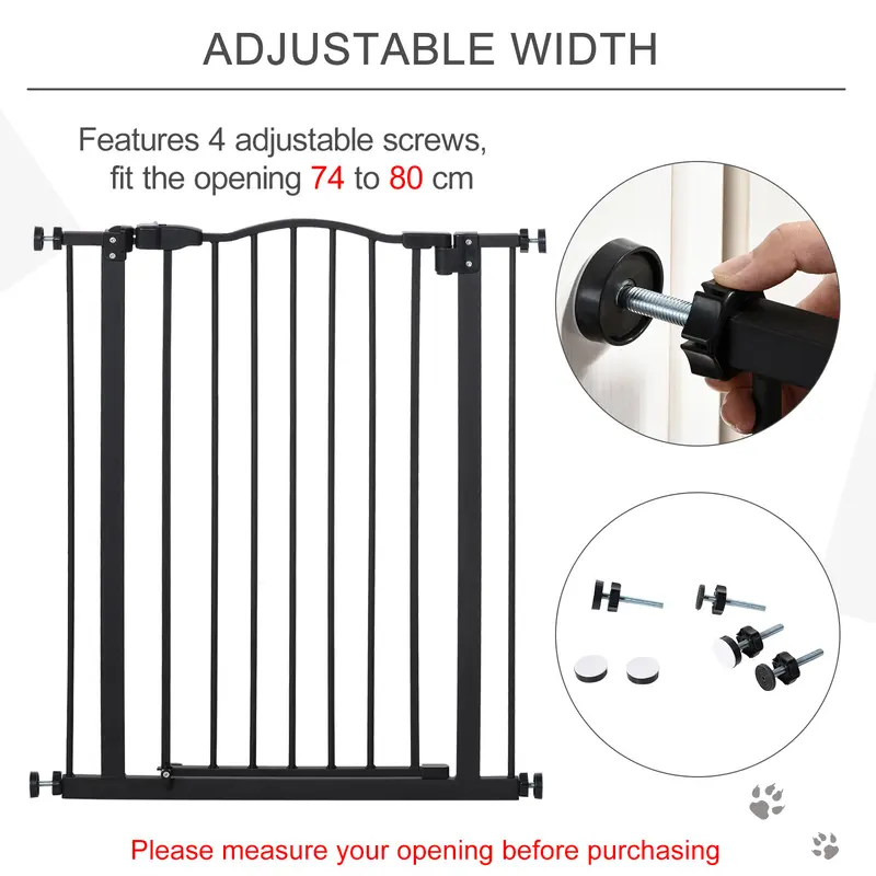 PawHut Pressure Fit Dog Stair Gate No Drilling Safety Gate Auto Close for Doorways, Hallways, Adjustable, Black 6
