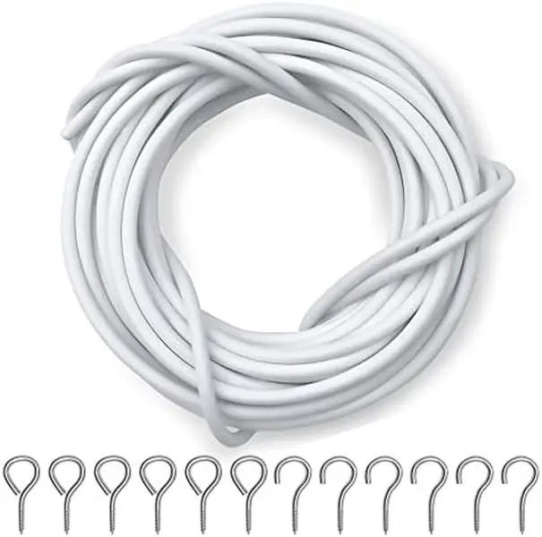 Net Curtain Wire and Hooks Set - 4M Curtain wire kit with 8 Eyes & 8 Hooks - A multipurpose wire suitable for net curtains for windows - Durable wire set for window net curtain