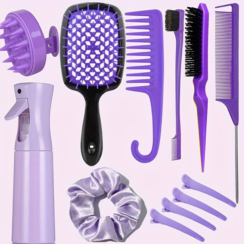 12 Pcs Hair Brush Set with Silicone Scalp Massager, Rat Tail Comb, and Spray Bottle - Perfect for All Hair Types and Travel Needs, Soft Scalp Massager for Baby Shower Detangling Hair Brushes with Wide Tooth Combs for Baby Girls Boys. Haircare Heatless 0