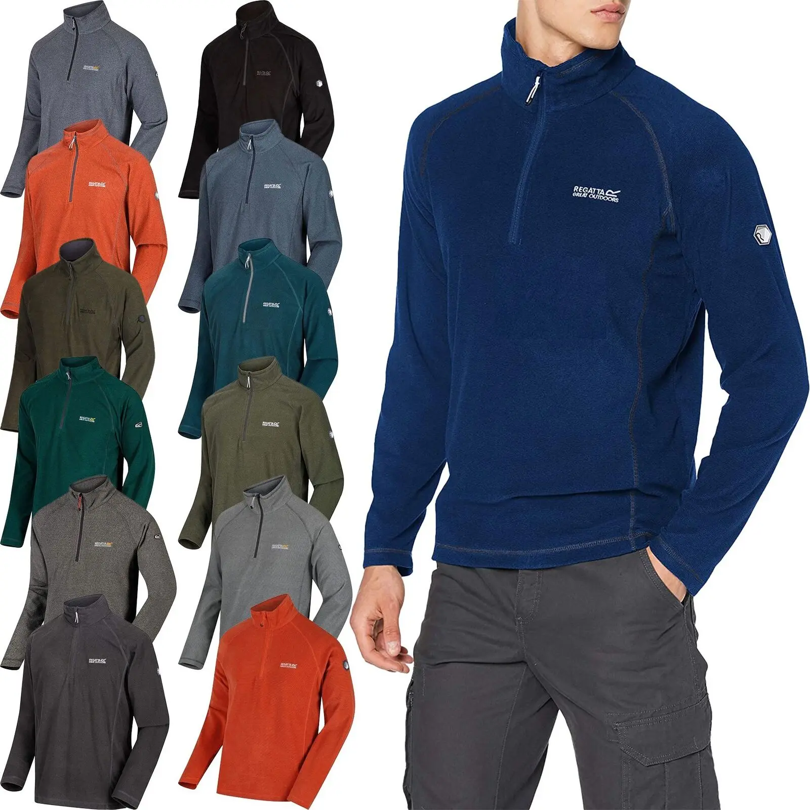 Regatta Men's Montes Lightweight Half Zip Micro Fleece Menswear Jacket Fabric Coats Stripe Tops Long Sleeve Polyester sweatshirt Beige Plain