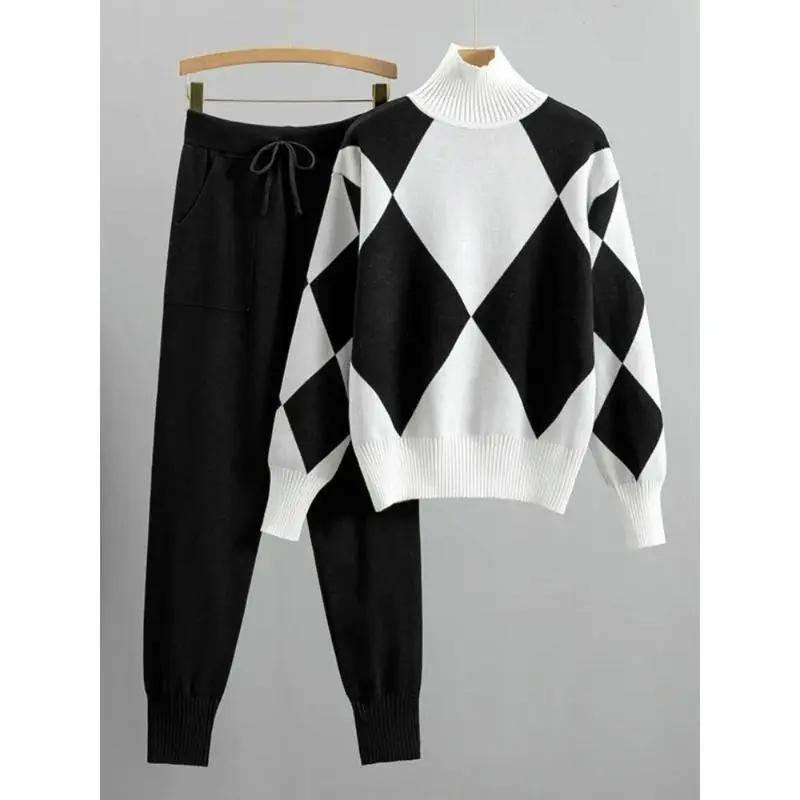 【2025】Winter Women Knitted 2 Pieces Set Muslim Casual Thicken Pullover Sweater Top +Knitted Pant 2PCS Suits Warm Set outfit Abaya