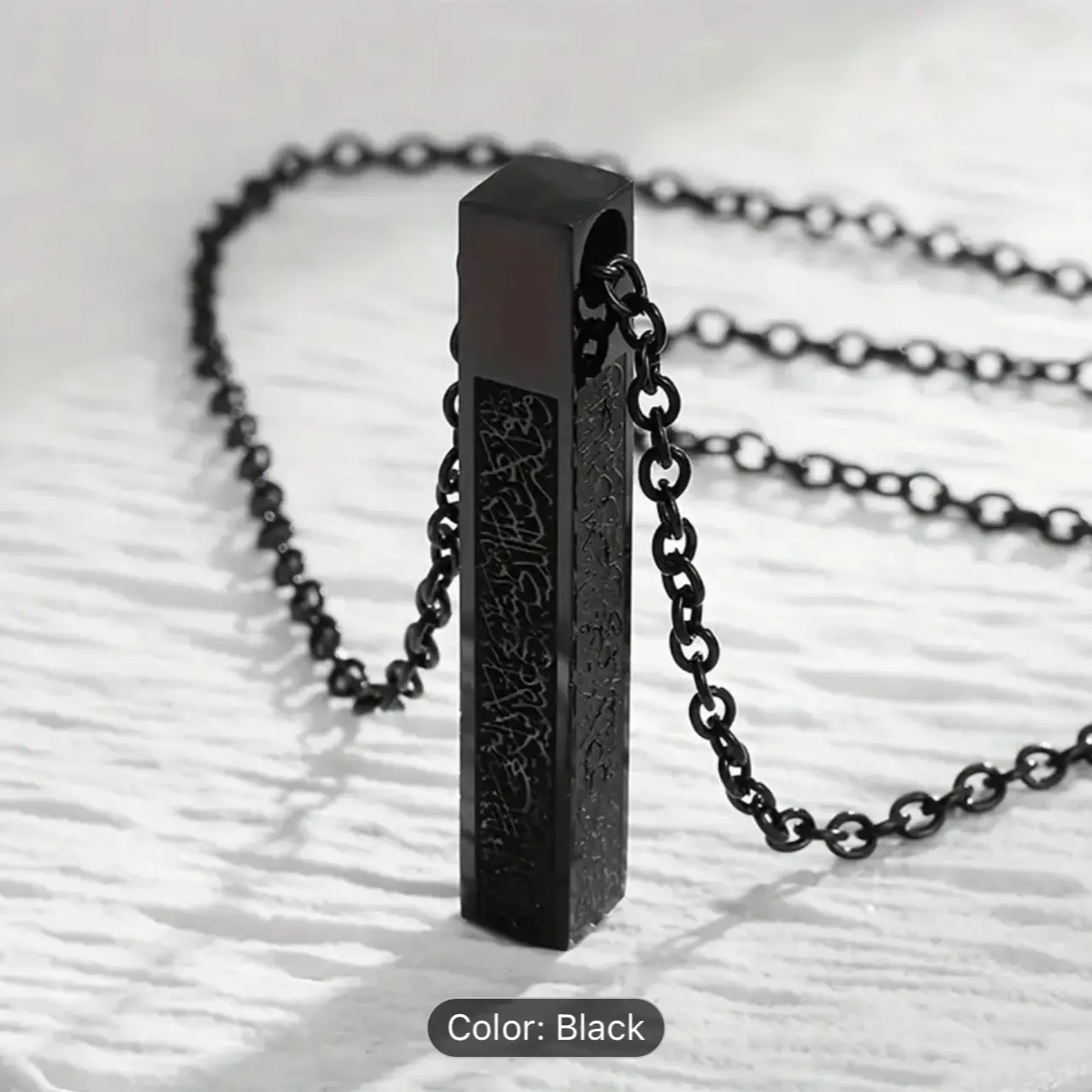 A Stainless Steel Ayatul Kursi Islamic Muslim Cube Pendant Necklace in black For Men And Women, With Arabic Calligraphy Jewelry, Perfect Gift For Your Loved Ones