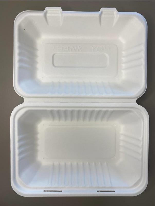 125Pcs 100% Compostable & Disposable Bagasse 900ml Clamshell Takeaway Container non-Plastic Box 1