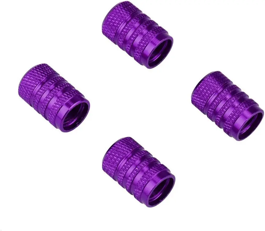 Purple Long Stem Premium Universal Car/Bike Dust Valve Caps - Set of Four